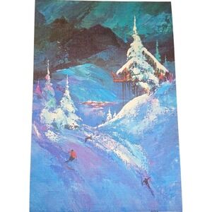 Aspen, Colorado on blue skiing vacation print painting 16x11 abstract art winter
